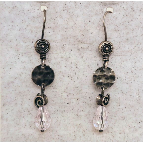 Silpada Sterling Silver Hammered Swirl Crystal Dangle Drop Earrings - Picture 3 of 8